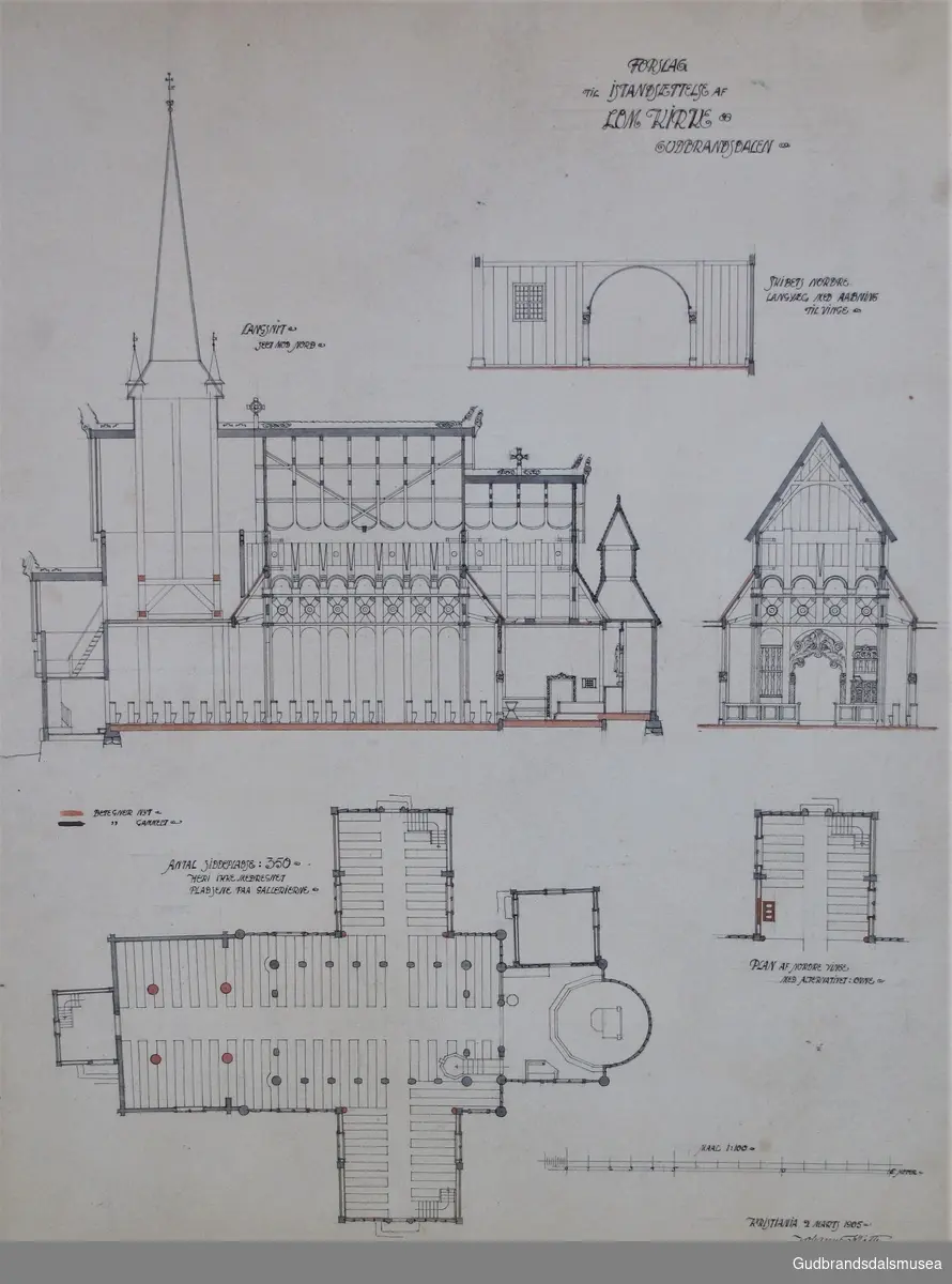 Forslag til istandsettelse av Lom Kirke, Gudbrandsdalen.