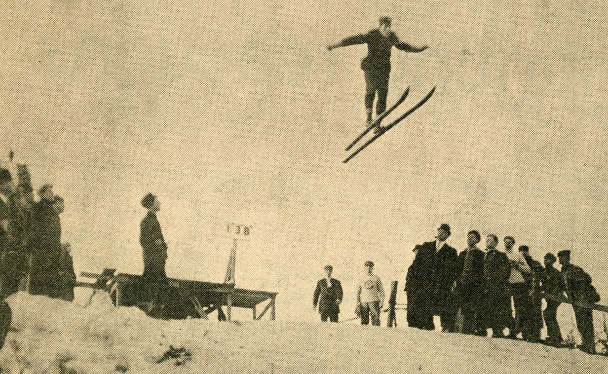 Tre bilde av skihopparen Oscar Gunderson, USA, fødd i Drammen.  