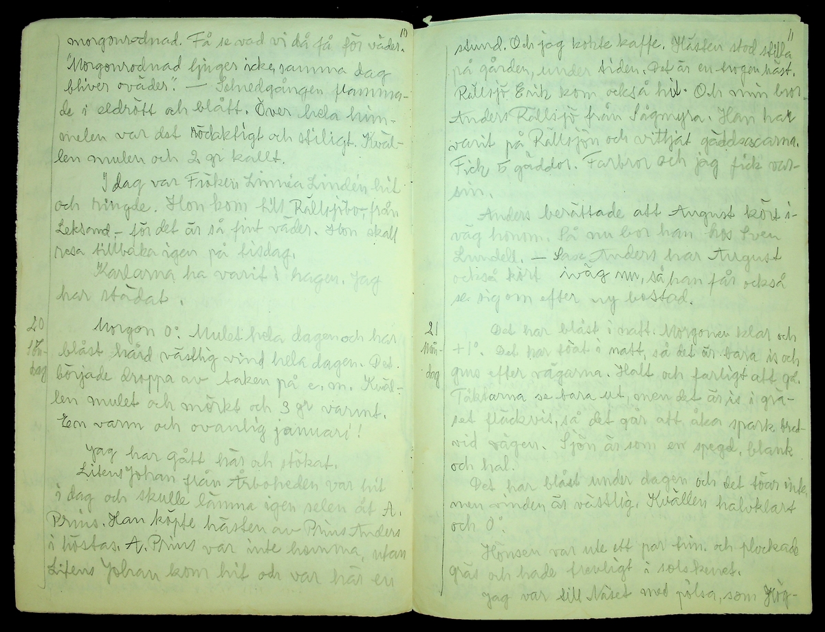 Bondedagbok skriven år 1957 av Rällsjö Brita på Rällsjögården i Bjursås socken. Innehåller anteckningar om bl.a. hushålls och jordbruksarbete, väderleksmärken, diverse observationer (komet, norrsken, Sputnik I och II).
