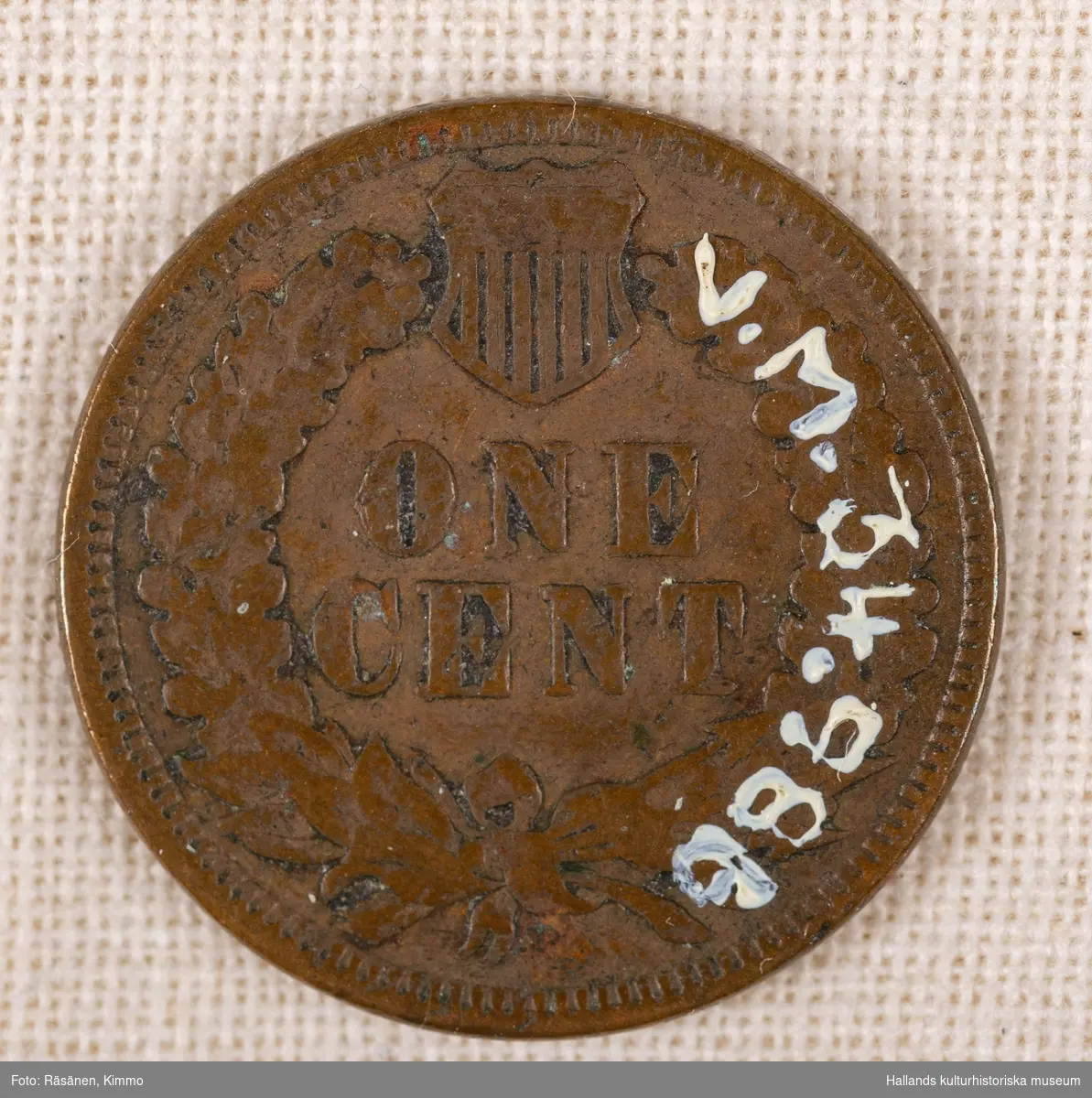 Amerikanskt kopparmynt. "One Cent" "UNITED STATES OF AMERICA"Präglingsår 1891