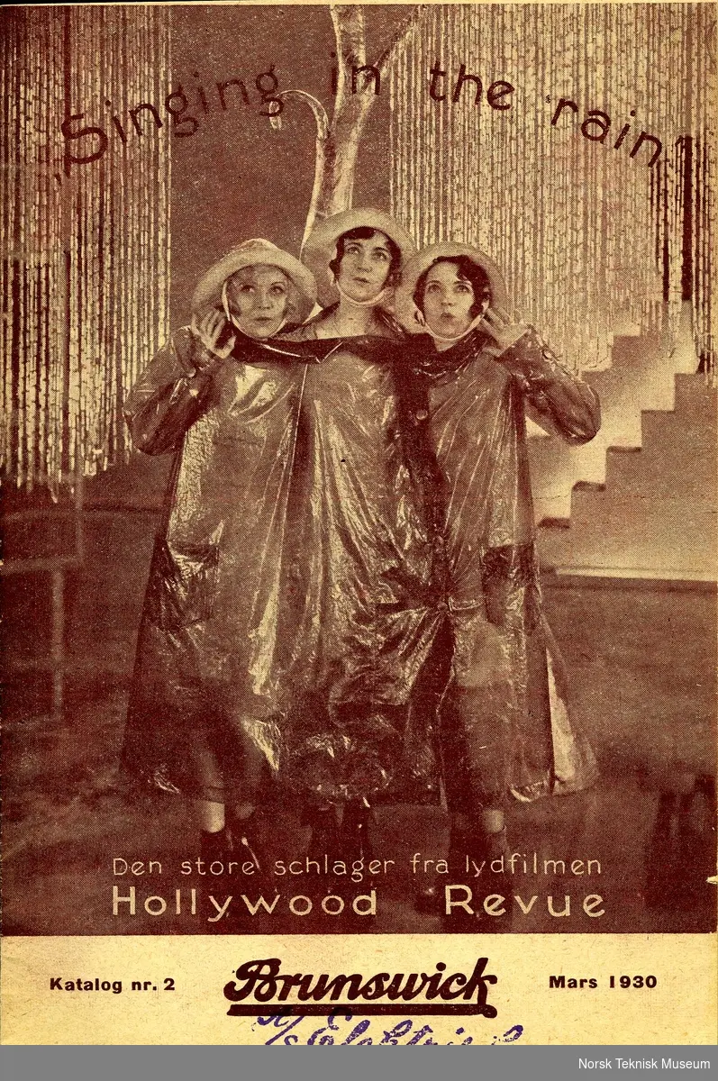 Reklame for plateinnspilling av Singing in the Rain, 1929, fra filmen Hollywood Revue med The Box Sisters, fra Brunswick, Katalog nr. 2 1930