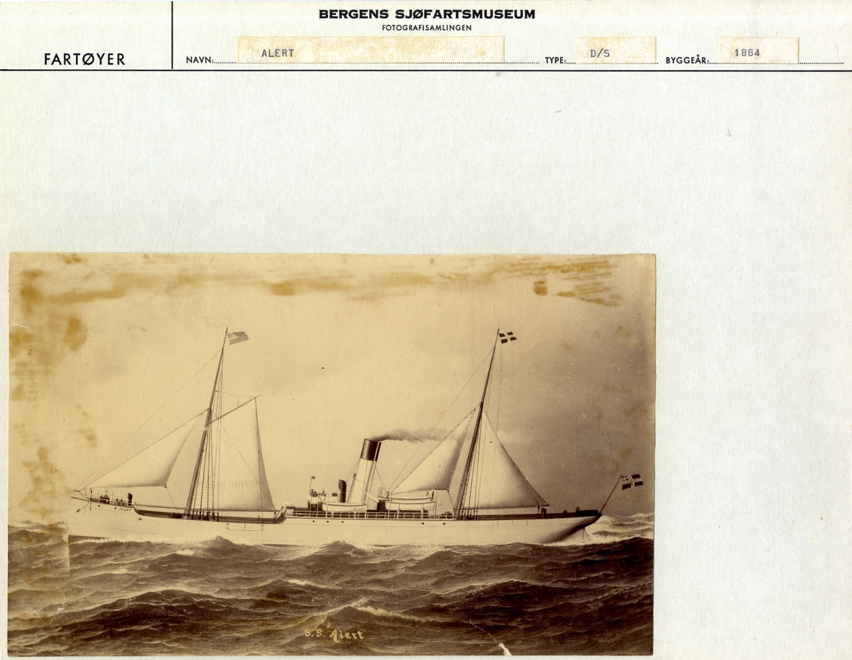 Avfotografert skipsportrett av DS ALERT (bygget 1884).