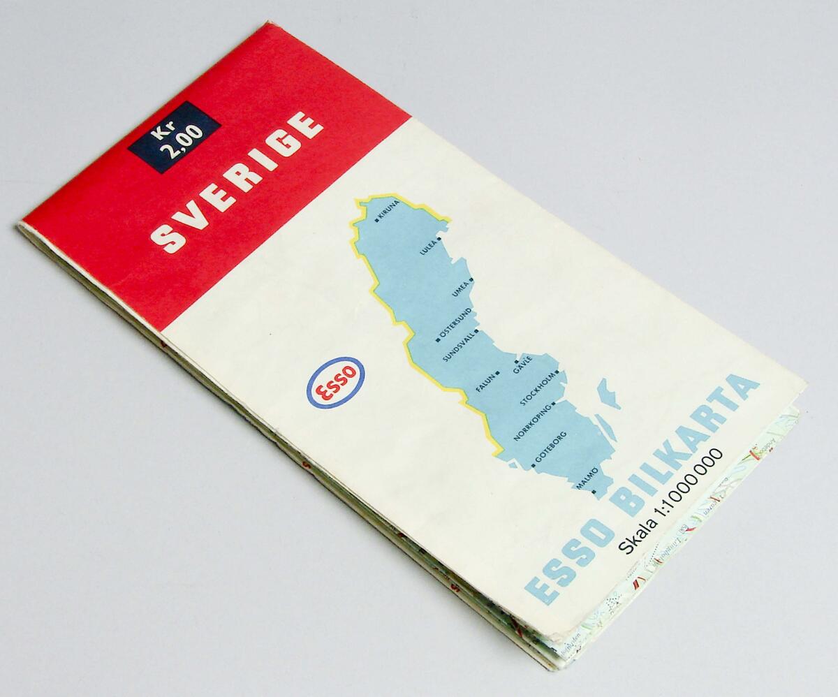 Esso bilkarta över Sverige, skala 1:1000 000, tryckt 1969. 