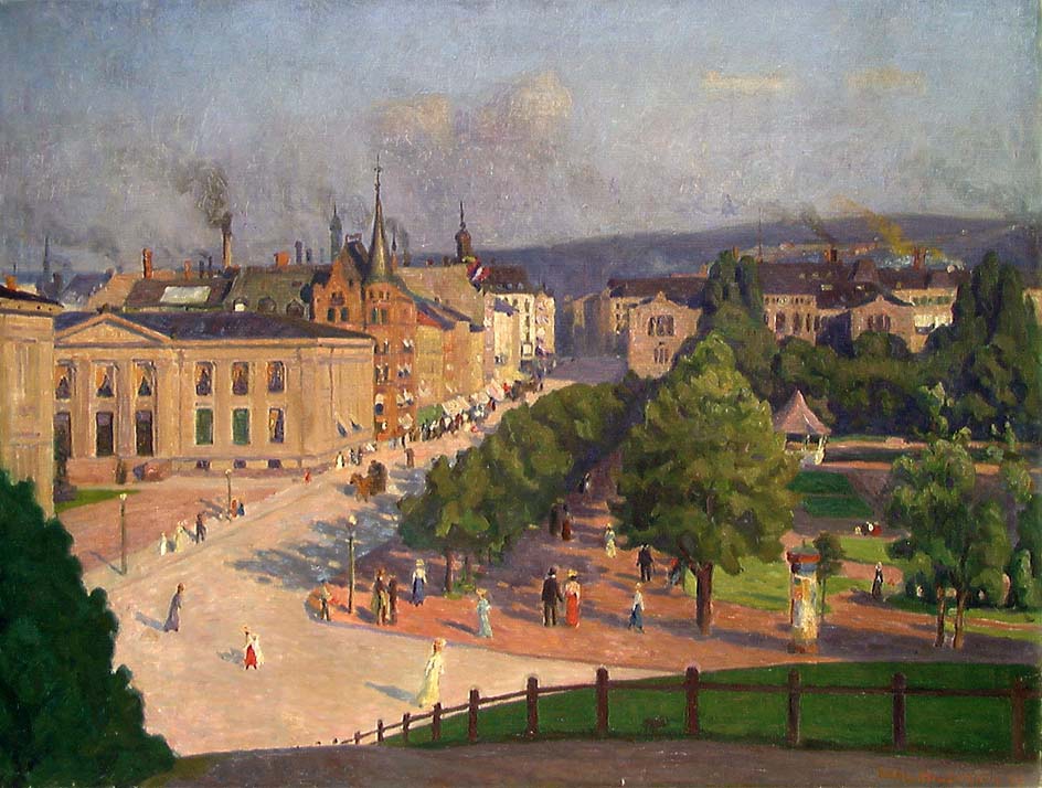 Karl Johans gate med Universitetet [Maleri]
