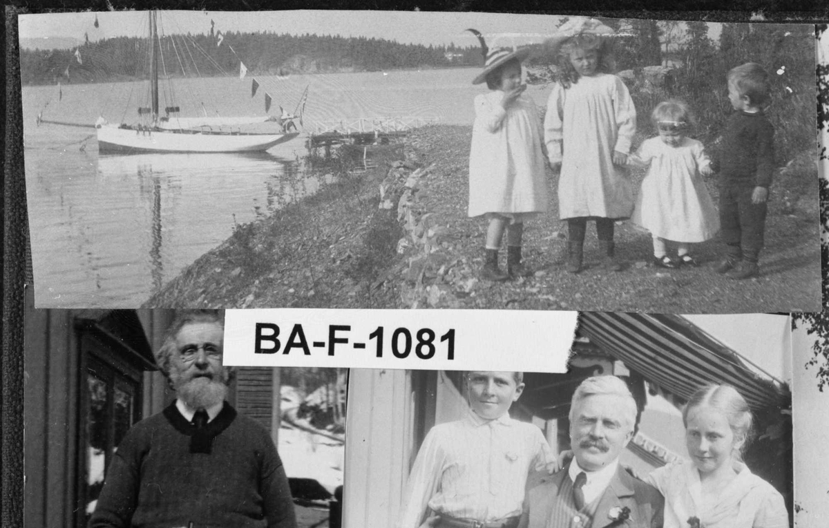 Diverse fotografi innrammet med eikeramme. Den er dekorert med metallriller.