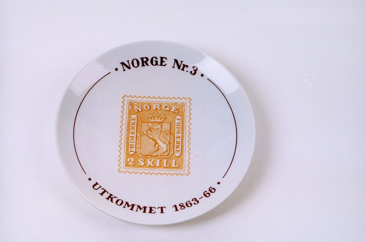 postmuseet, gjenstander, platte, frimerkeplatte, Norge nr 3, 2 skilling, utkommet 1863-66