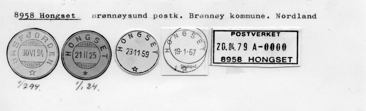 Stempelkatalog 8958 Hongset (Ursfjorden), Brønnøysund, Brønnøy, Nordland