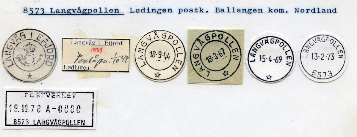 Stempelkatalog 8573 Langvågpollen (Langvåg i Efjord), Lødingen, Ballangen, Nordland