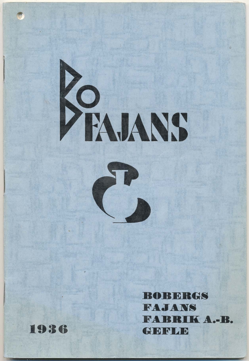 Priskurant från Bo Fajans 1936, med praktiska hushållsfajanser.