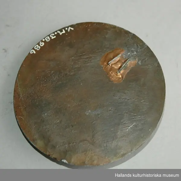 Medaljong av brons föreställande Karl XII i profil. Diameter 9 cm. Tjocklek 1 cm.