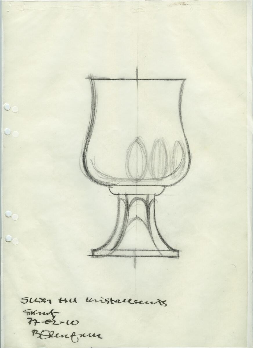 Materialet innehåller skisser till vaser, karaffer, askfat, kristallservis m.m. 32 st skisser daterade 1977. 7 st skisser daterade 1978.