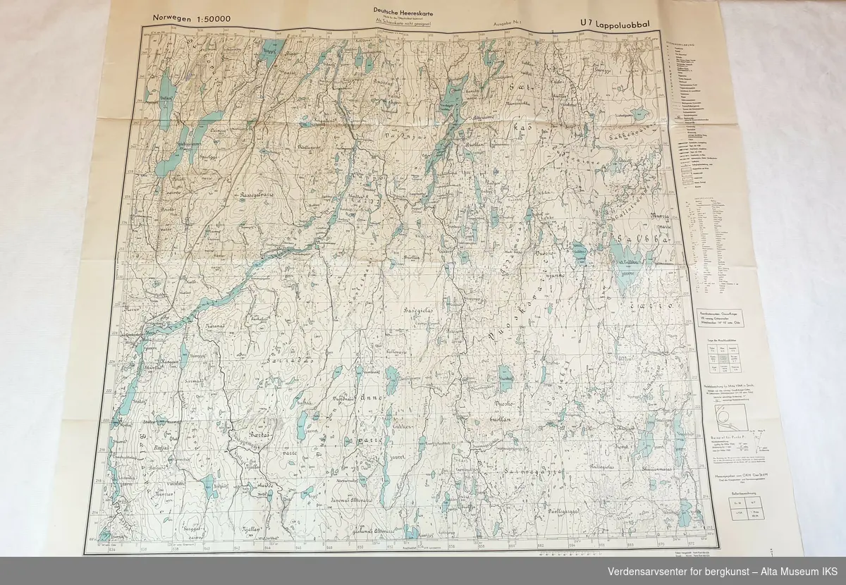 Seks tyske kart fra andre verdenskrig. Kartene over Masi og Kautokeino er fra 1940, mens kartene over Kåfjord, Jiesjokka, Lavvoaivve og Lappoluobbal er fra 1942.