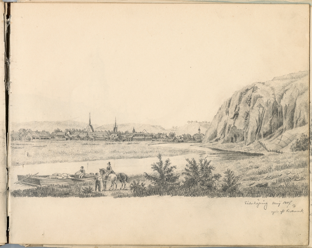 Blyertsteckning: Söderköping Maij 1847. Copia efter Billmark.

Ur ett halvfranskt band med blyertsteckningar och akvareller.