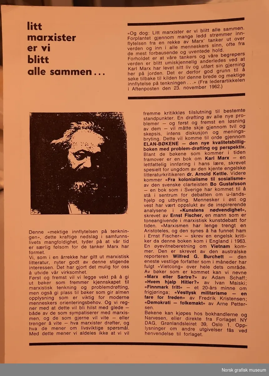 Brosjyre i tilknytning til tidsskriftet Kontrast nr. 1, 1965.