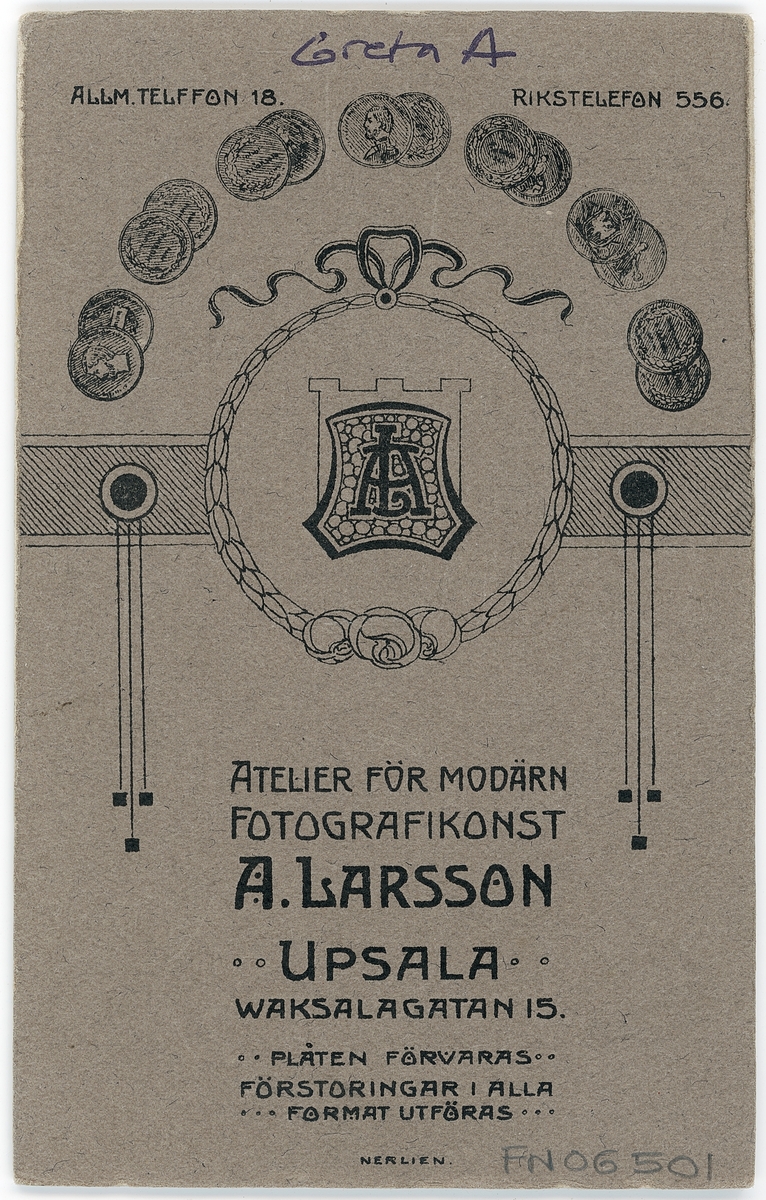 Kabinettsfotografi - Greta A, Uppsala 1915