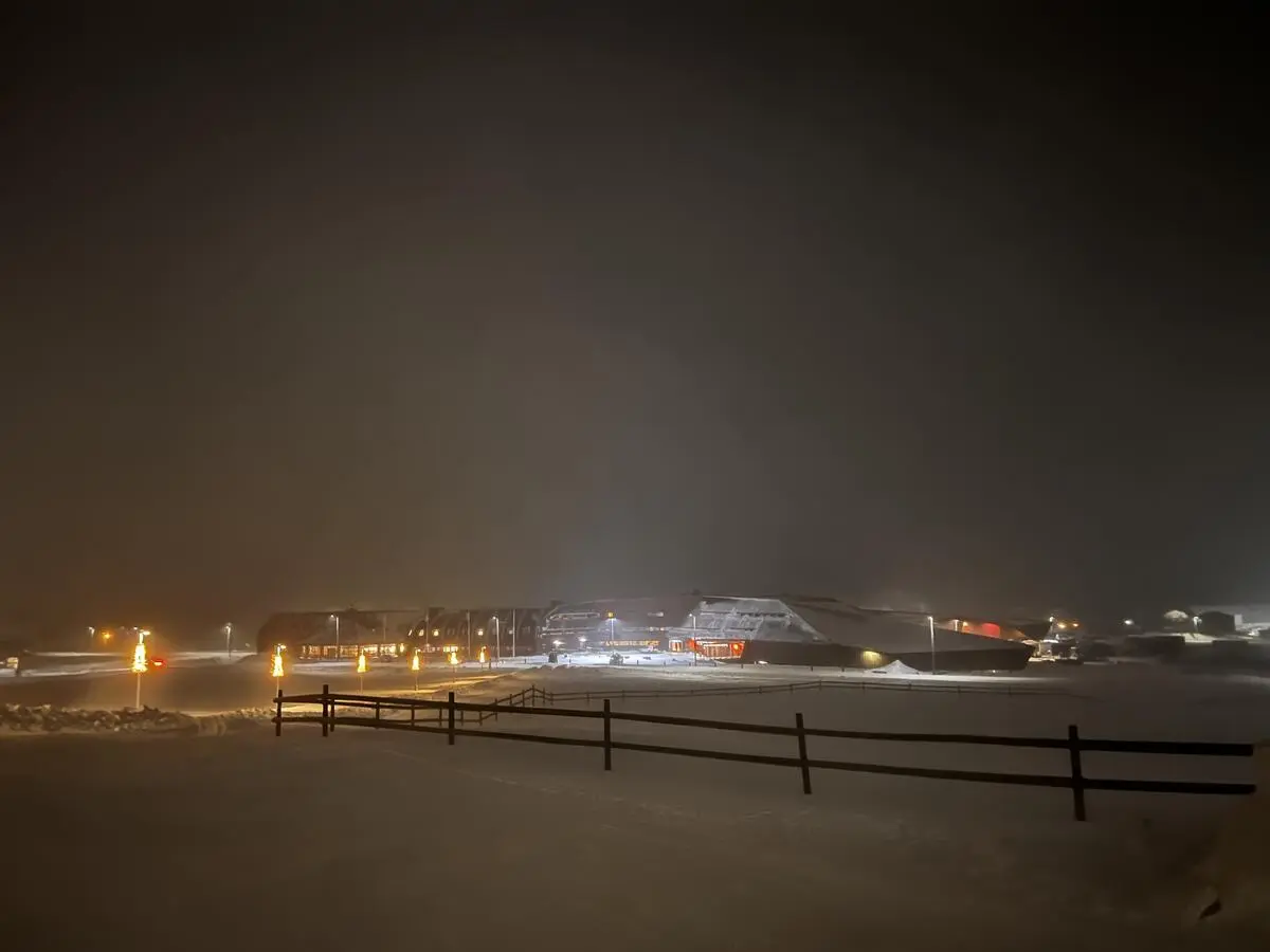The photo shows the museum on a day of bad weather.