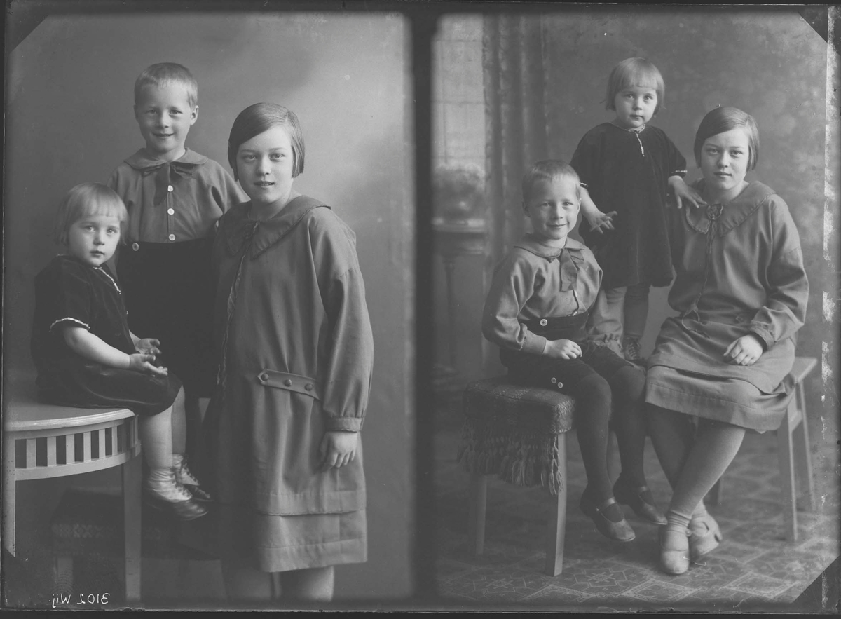 Fotografering beställd av I L Zetterling. Föreställer syskonen Dagny Viola (1914-1987), Ivar Gunnar (1920-2007) och Naimi Margareta (1923-).