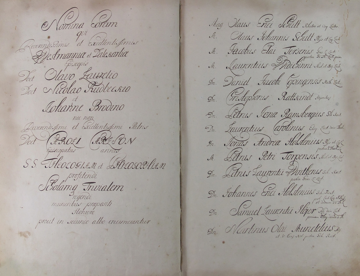 Rudbeckianska skolan i Västerås elevlängd 1703-1709.