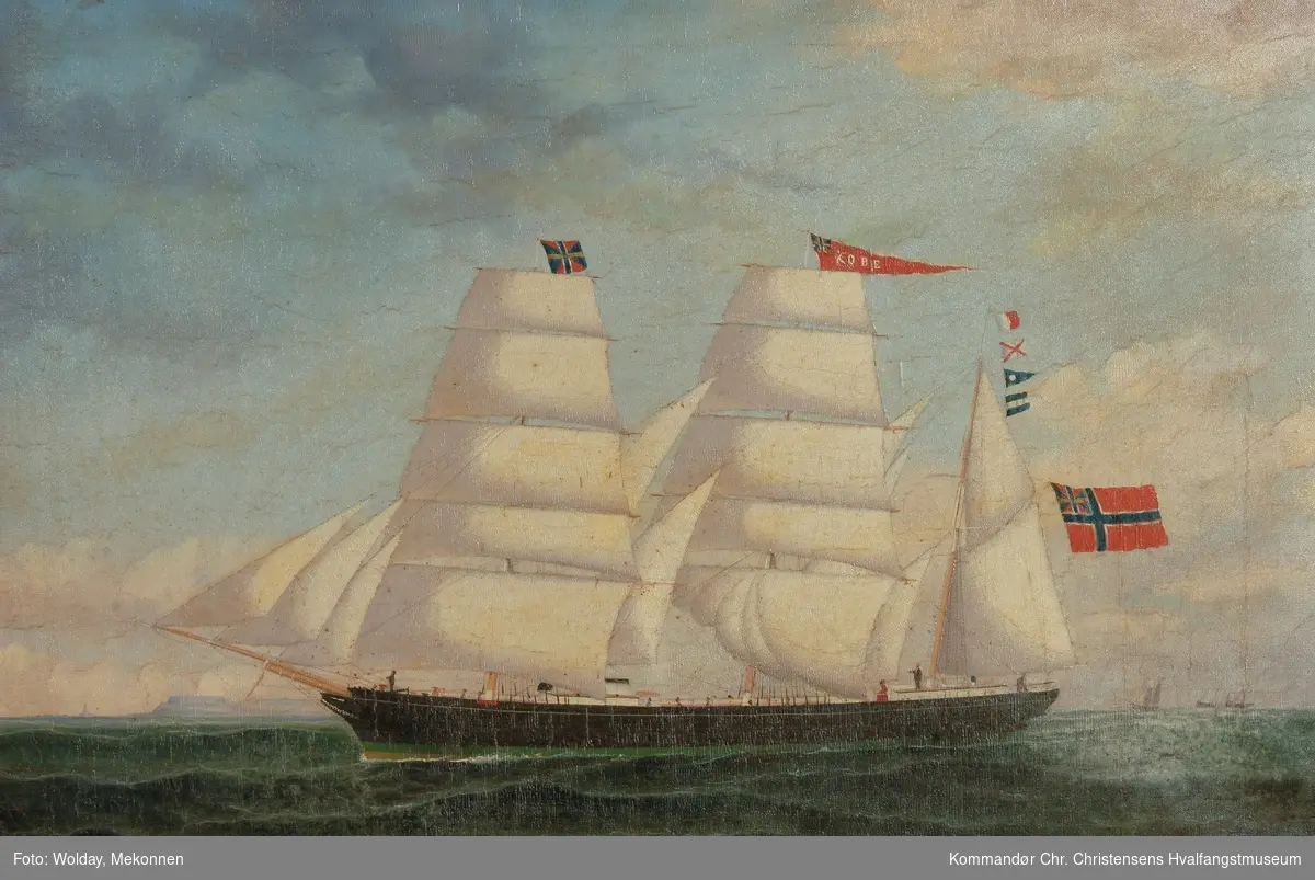 Bark KOBE av Arendal. Capt. T. Taraldsen 1877.