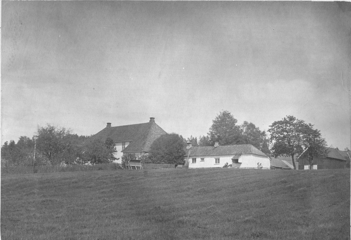 Borgestad gård, Skien. Original albuminprint ant fotografert og produsert i 1870 årene, før huset ble ombygget sent i 1880 årene. Den gamle lange fløy til høyre i bygningsmassen eksisterer ikke lenger i dag.