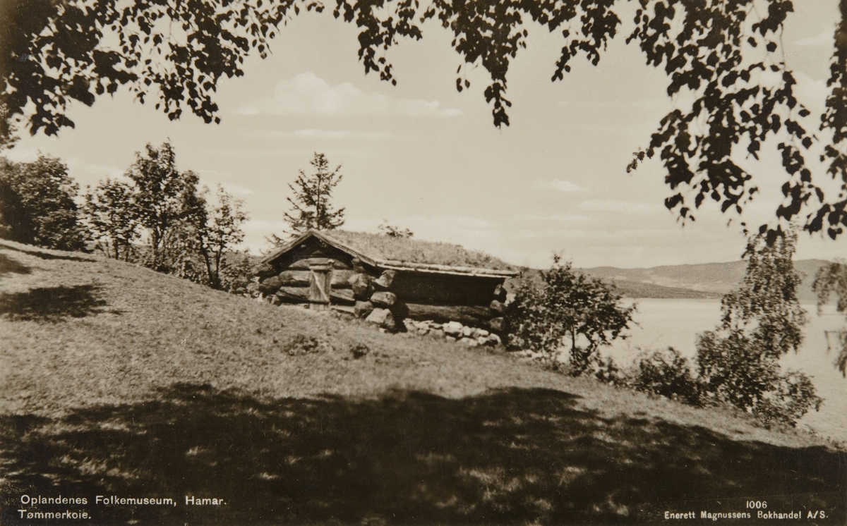 Postkort, Hamar, tømmerkoie, Hedmarksmuseet og Domkirkeodden, friluftsmuseum,