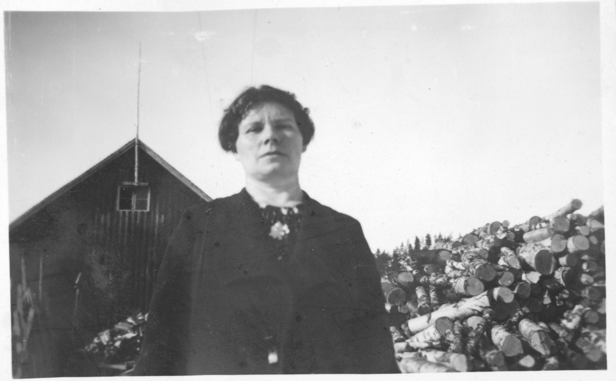 Kvinnen på bildet er navngitt som Johanna Pedersen, og bildet skal ha vært tatt på gården Kvammen i Målselv. Johanna Pedersen er oppgitt som bosatt på gården Vonheim, men vi får ikke dette til å stemme med årstall.