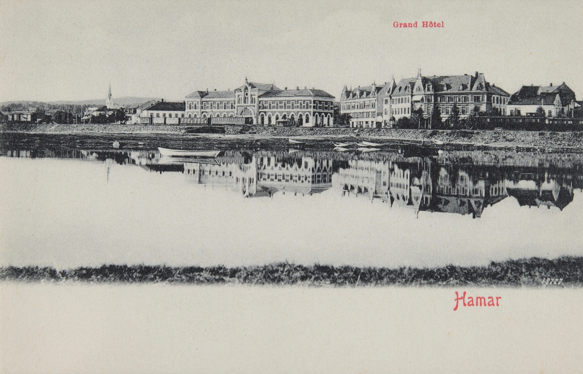 Postkort, Hamar jernbanestasjon, Hamarbukta, Grand hotell, 
