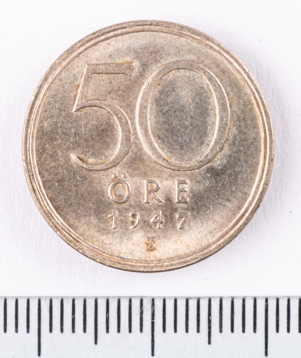 Mynt, Sverige, 50 öre, 1947.