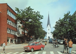 Postkort, Hamar, Stortorget, Fokets Hus, Hamar domkirke i Ki