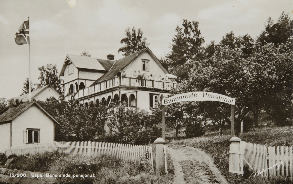 Postkort, Stange, Espa, Baneminde pensjonat, etablert av Mons Hestnes i 1910, (Hestnæs)