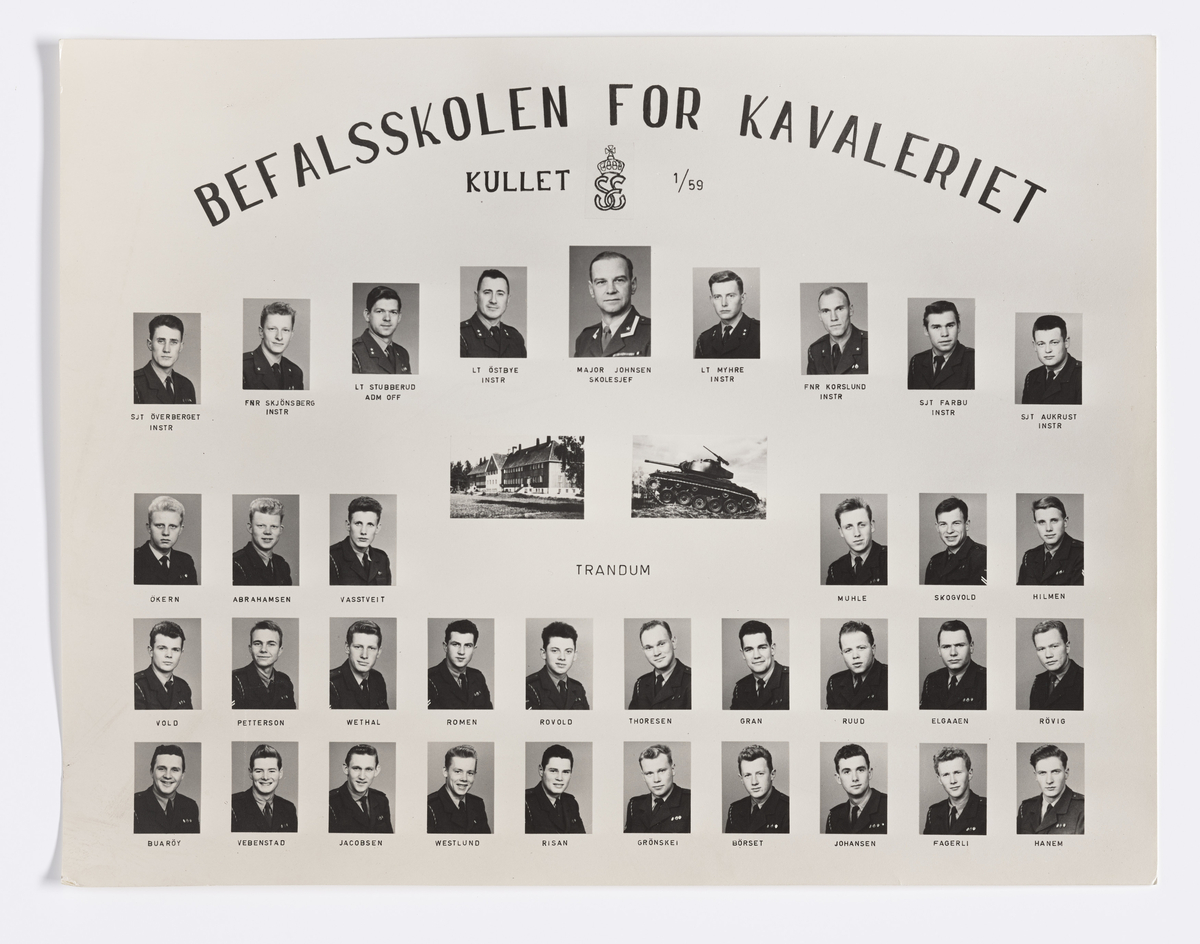 Militære årsfoto. Befalsskolen for Kavaleriet. Trandum, Kullet I/59