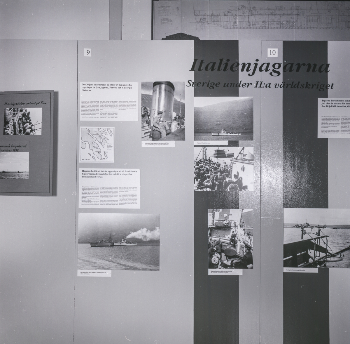 Utställningen Italienjagarna. "Sverige under II:a värdlskriget". Fotografier på skärm.