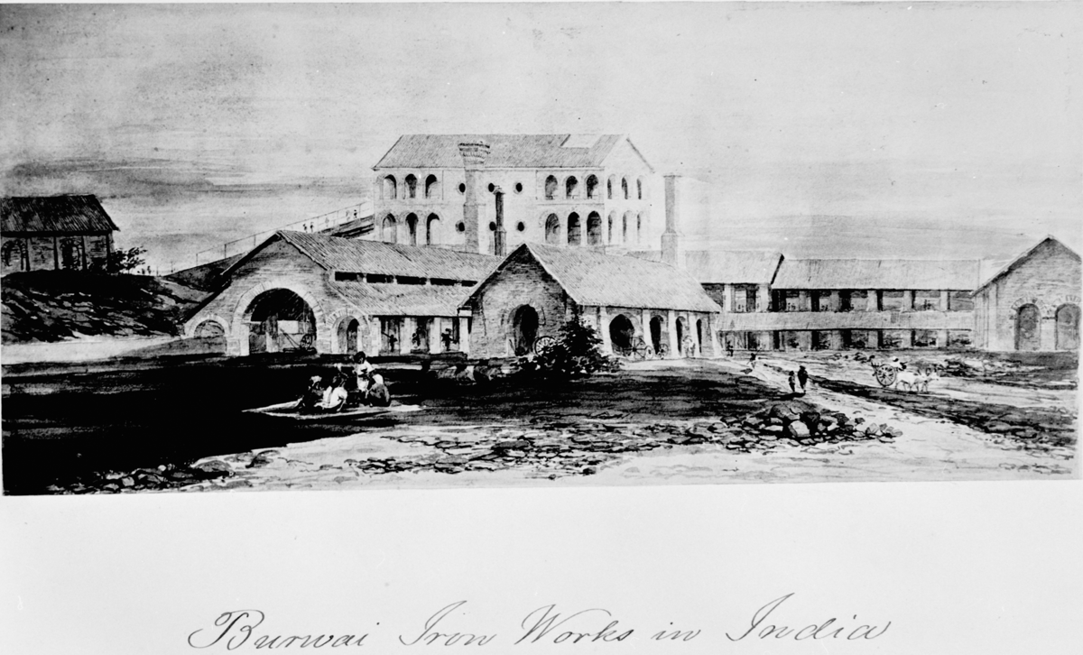 Wittenströms anteckning: Teckning. Burwai Iron Works in India. Byggd 1860-1862 af N. Mitander.