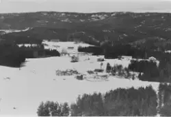 Flyfoto over Langerud med Eikjeroa i bakgrunnen, 1958.