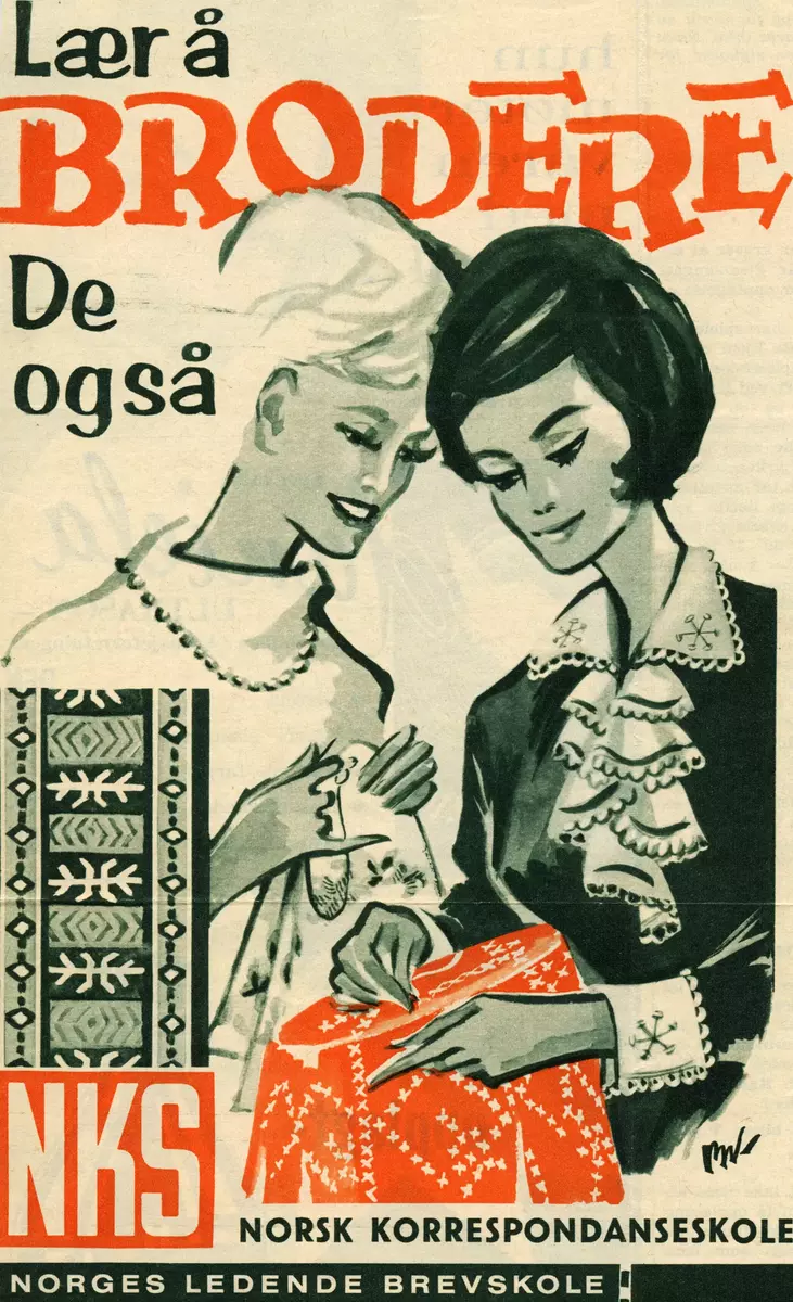 reklame for korrespondansekurs i broderi frå 1963