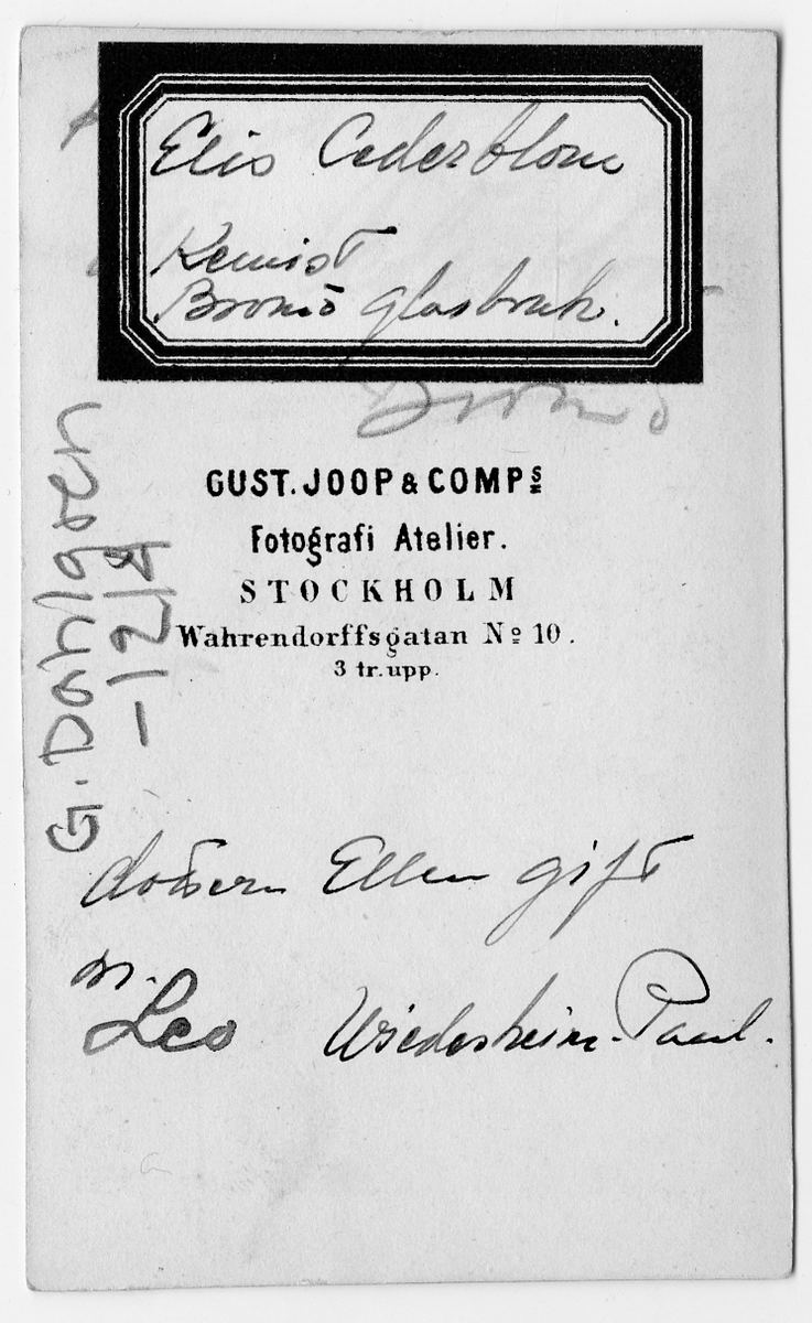 På kuvertet står följande information sammanställd vid museets första genomgång av materialet: Amalia Birgitta Dahlman
f. Olsén f. 8/1 år 1860 d. 31/5 1891. gift med Otto Dahlman.
Strömstad och Grebbestad