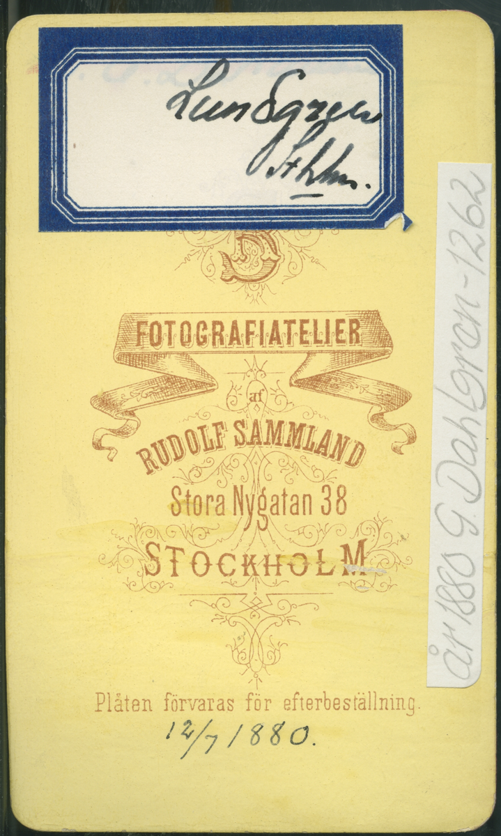 På kuvertet står följande information sammanställd vid museets första genomgång av materialet: Lundgren.