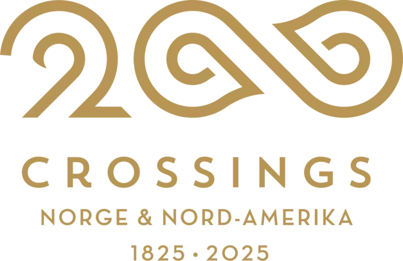 Logoen er sammensatt av båtknute som kan ligne infitisymbol, og teksten "Norge og Nord_Amerika