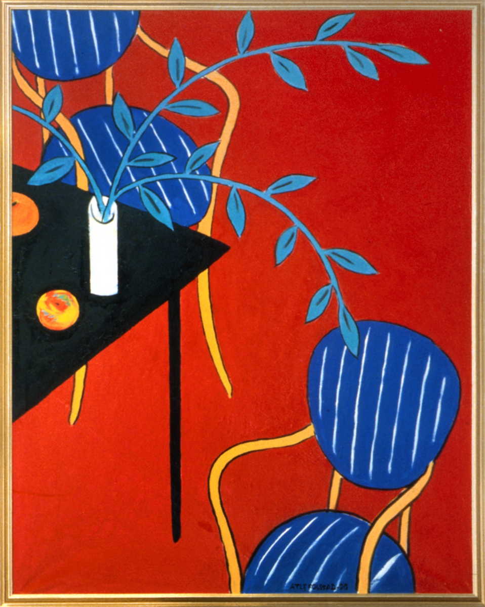 Interiør med blå stoler [Maleri]