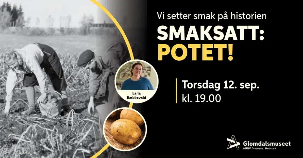 Plakat for Smaksatt:potet! Vi setter smak på historien, torsdag 12. september kl 19. 