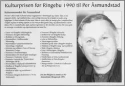 Kulturprisen for Ringebu 1990 til Per Åsmundstad.