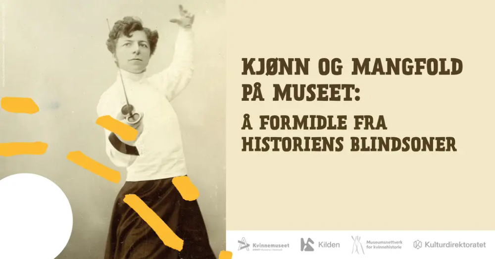 Et banner som reklamerer for konferansen med tittel "Kjønn og mangfold på museet"