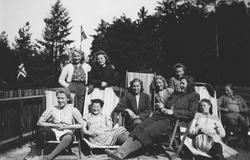 Gruppebilde. Damer sitter i hagestoler.