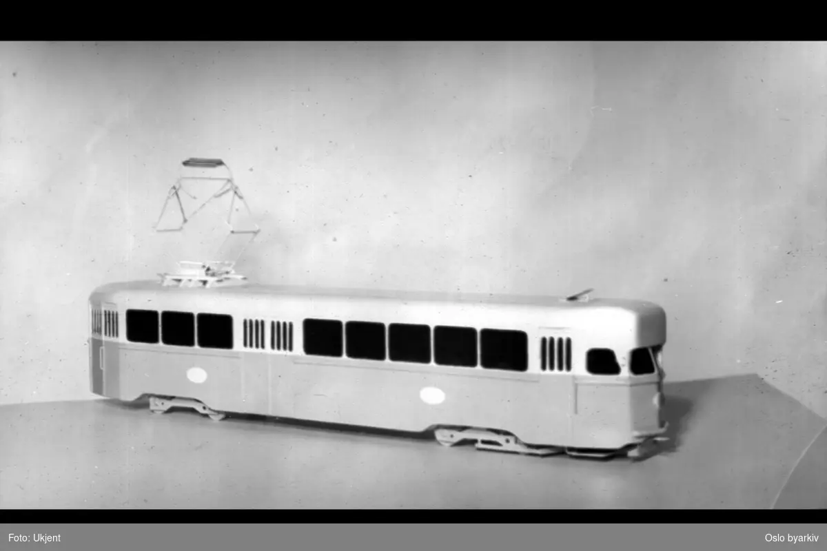 Modell av ny sporvogn (1950). Skal bygges av Høka