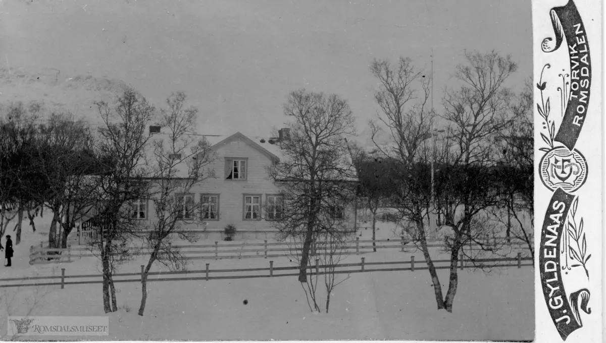 Dette bildet er av "Skovly" - doktorgården på Ibestad. Huset er ikke slik i dag. Det er bygd på en etasje, men den heter fremdeles Doktorgården på folkemunne. Sannsynligvis ble den endringen gjort på +- 1950..Det finnes flere bilder - av huset slik det vises her - i boka: I gode og onde dager. Korrespondanse mellom Anna og Gabriel Kielland 1908 - 1934..Skrevet av Anne Grethe Kielland Larsen, utgitt mars 2008. ISBN 978-82-303-1035-9.(Glassplateesken merket Gyldenaas 1909-1910)
