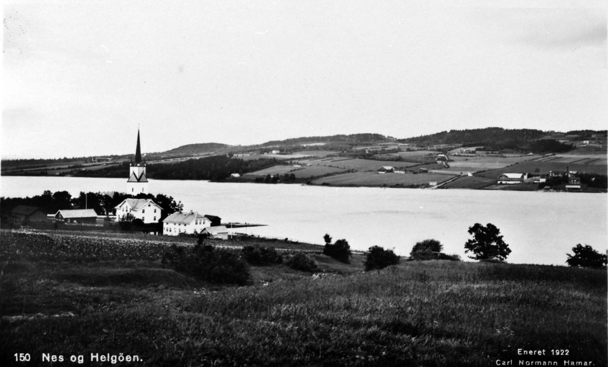 Postkort, Utsikt mot Nes kirke og Helgøya. Tingnes. 1922.