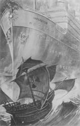 S.S. Imperator og gammel seilskute (Kopiplansje til Sjømanns