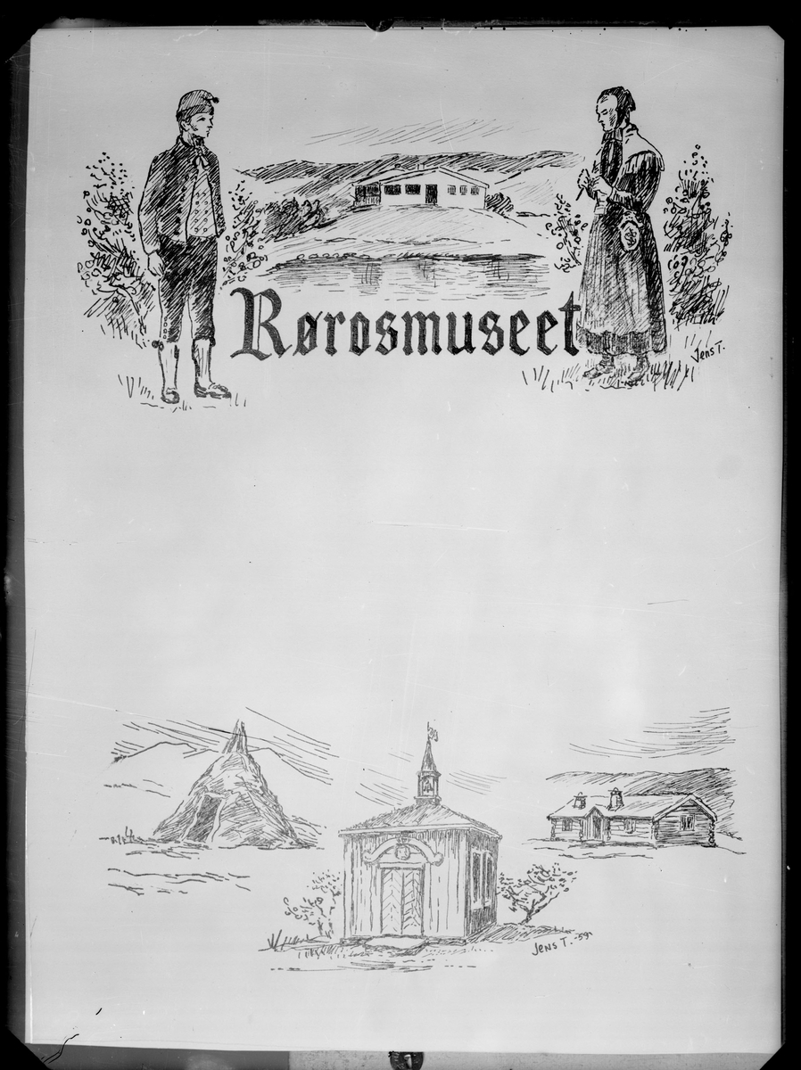 Tegnet plakat for Rørosmuseet avfotografert 1959