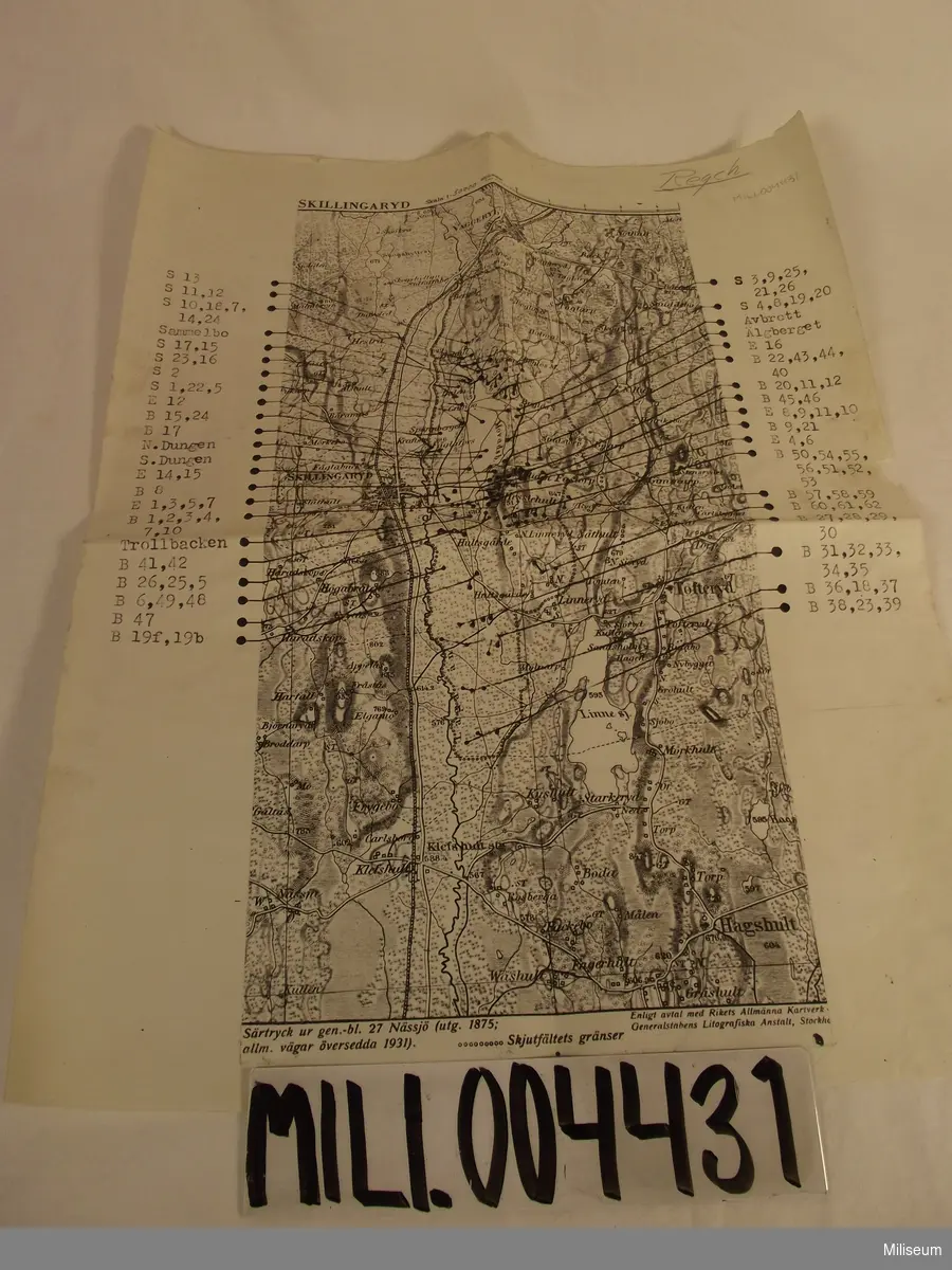 Karta, kartkort Skillingaryd, 1:50000.
Samtliga o-platser, b-platser och s-platser markerade.