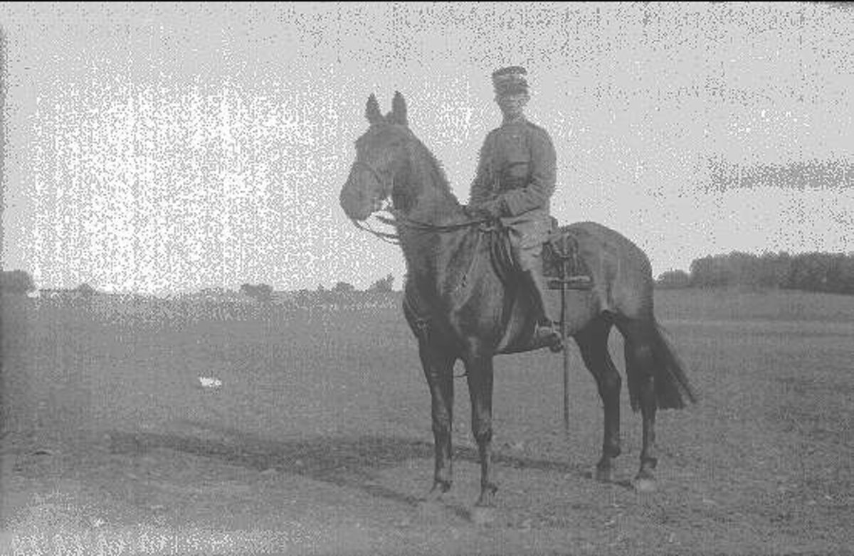 Överste Henry Peyron på tjänstehästen Vasall efter Vasall-Couleur. Överste och sekundchef för K 3 1935-1937, därefter general och kavalleriinspektör. 